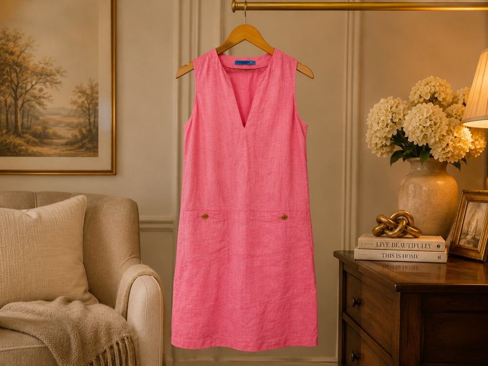 J McLaughlin Rue Linen Shift Dress S Pink Sleeveless NWT Resort Summer Chic